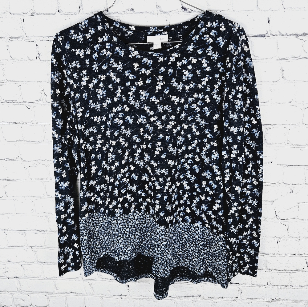 J. JILL | floral flower print long sleeve scoop neck blouse
